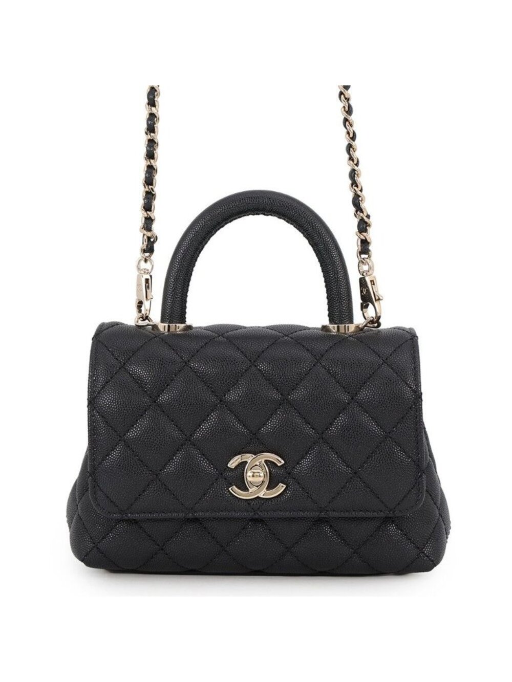 Chanel Handbag Quilted CC Logo Coco Handle XXS Caviar Leather 2-Way Black